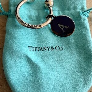 Tiffany & Co Sterling Silver Round Tag Key Ring “A” Monogram AG925